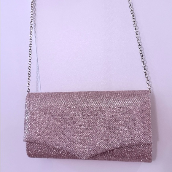 Handbags - Pink Glitter Clutch Bag with Detachable Chain